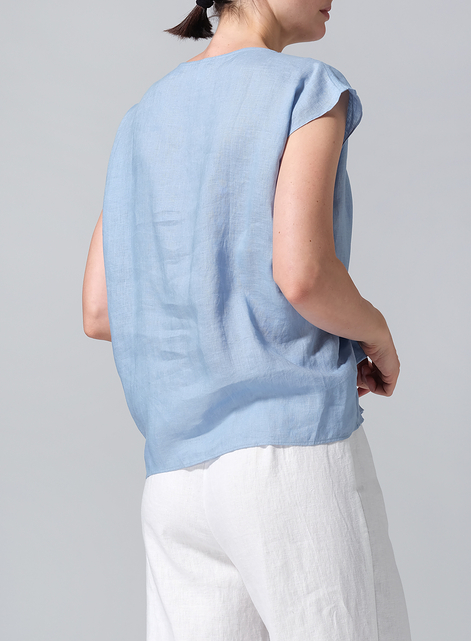Linen Waist Self-tied Ribbon Top