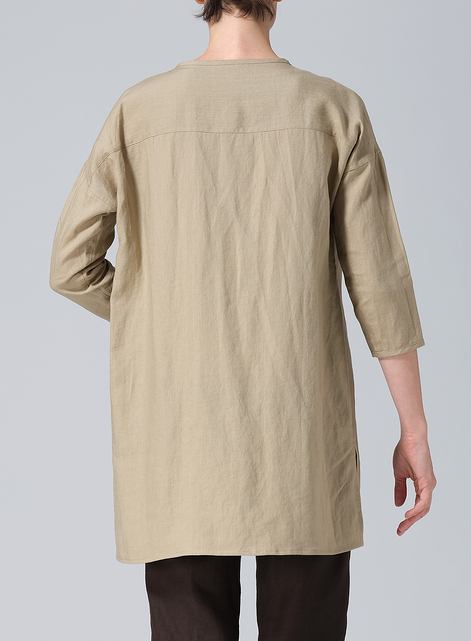 Linen Round Neck Button Front Top