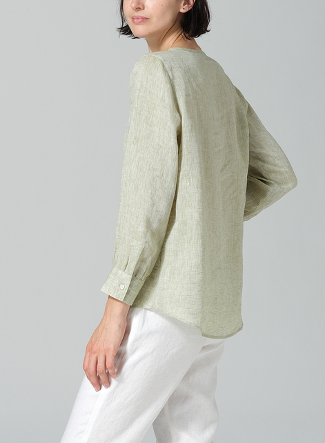Linen Round Neck Long Sleeve Shirt