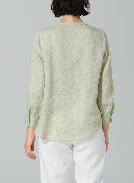 Linen Round Neck Long Sleeve Shirt