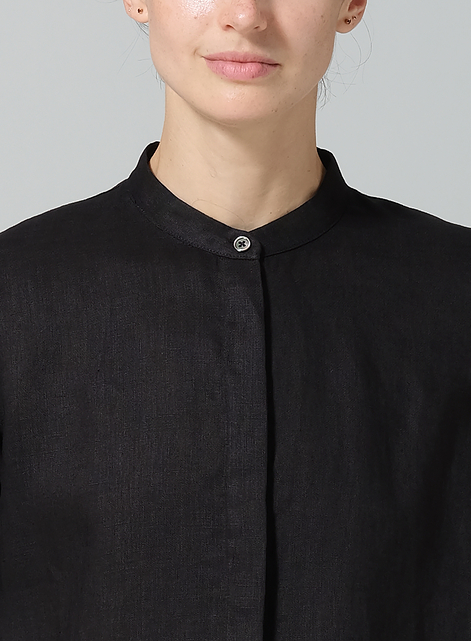 Linen Collarless Long Blouse