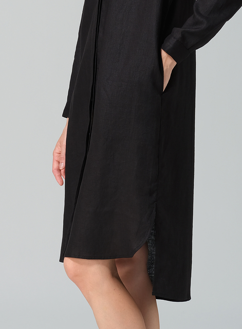 Linen Collarless Long Blouse