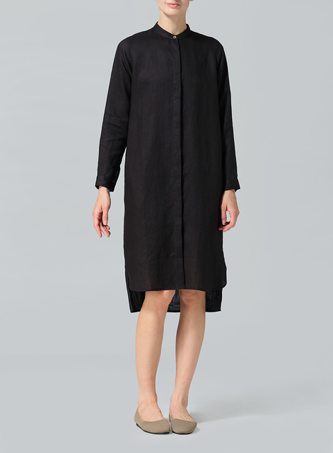 Linen Collarless Long Blouse