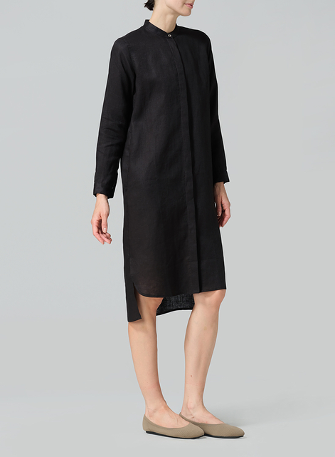 Linen Collarless Long Blouse