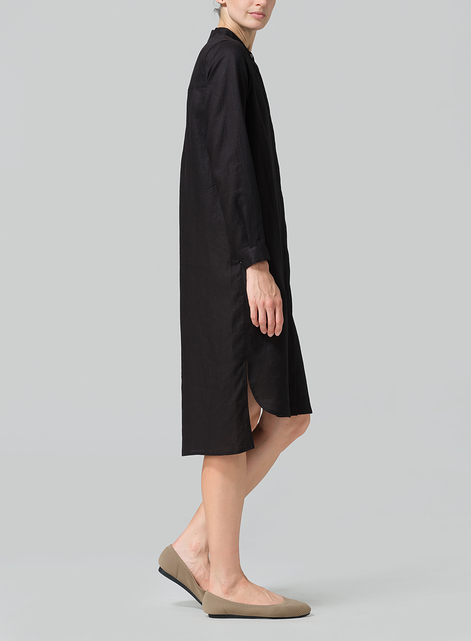 Linen Collarless Long Blouse