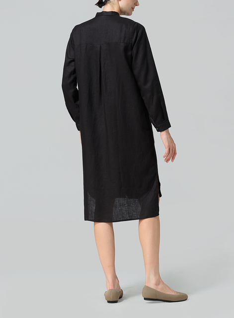 Linen Collarless Long Blouse
