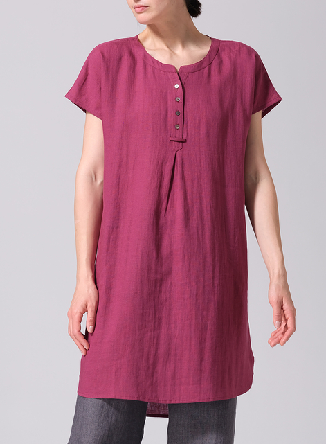 Linen Split Neck Long Tunics