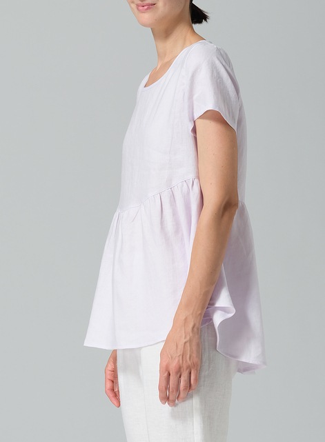 Linen Short Sleeve Pleated Blouse