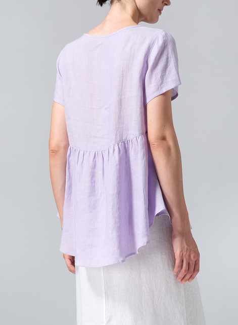 Linen Short Sleeve Pleated Blouse