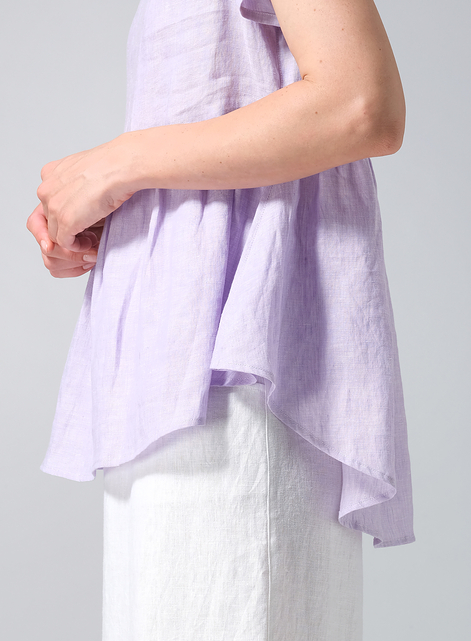 Linen Short Sleeve Pleated Blouse