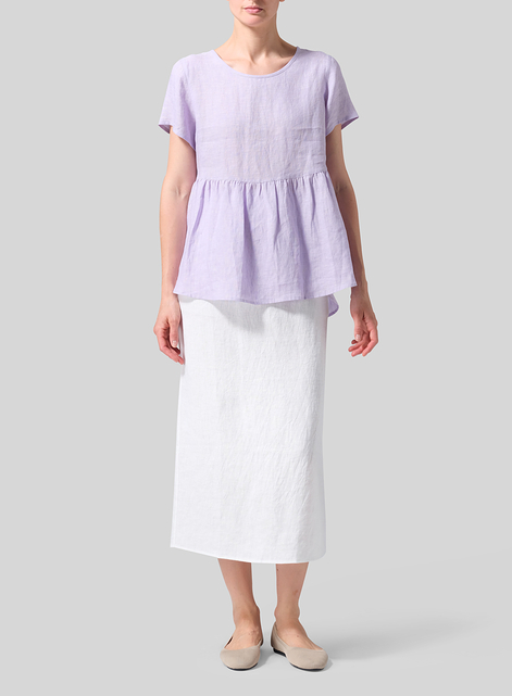 Linen Short Sleeve Pleated Blouse