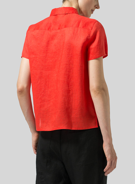 Linen Short Sleeve Mini-point Collar Shirt