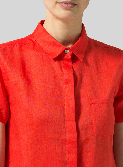 Linen Short Sleeve Mini-point Collar Shirt