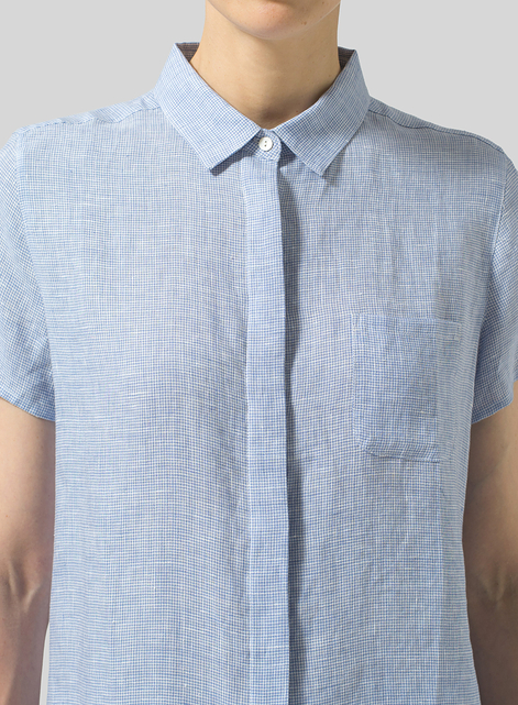 Linen Short Sleeve Mini-point Collar Shirt