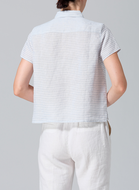 Linen Short Sleeve Mini-point Collar Shirt