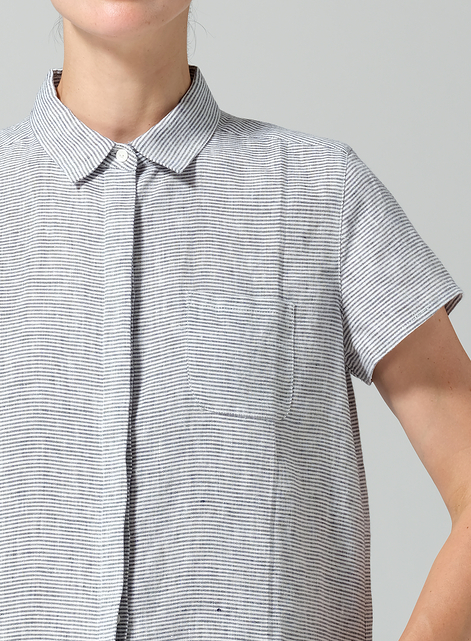 Linen Short Sleeve Mini-point Collar Shirt