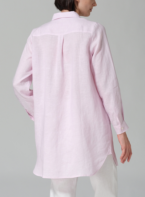 Linen L/S Solid Basic Button Front Long Blouse