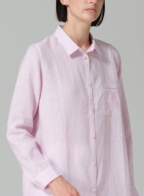 Linen L/S Solid Basic Button Front Long Blouse