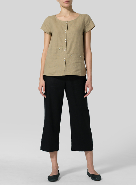 Linen Cap Sleeve Blouse
