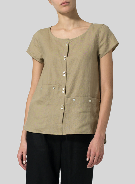 Linen Cap Sleeve Blouse