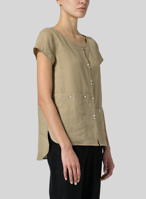 Linen Cap Sleeve Blouse