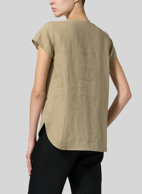 Linen Cap Sleeve Blouse