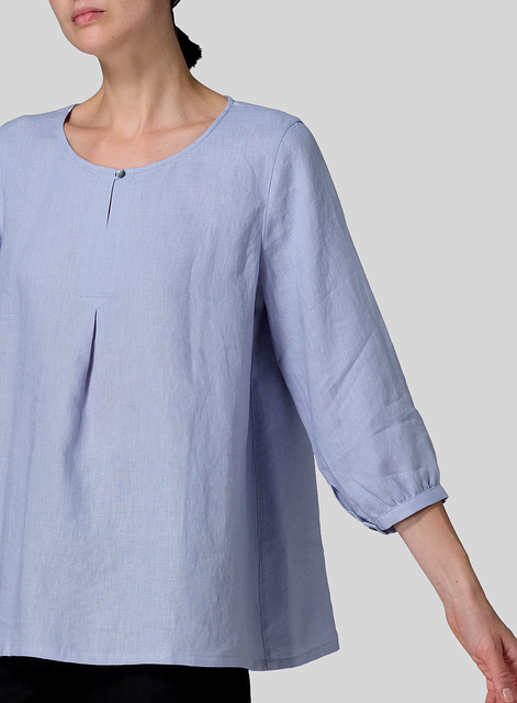 Linen Half Sleeve Inverted Front Pleat Blouse