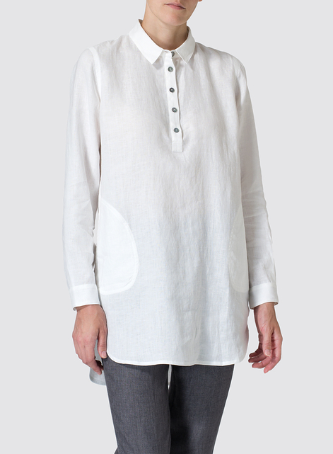 Linen Classic Collar Half Button Down Tunic 
