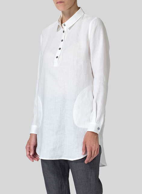 Linen Classic Collar Half Button Down Tunic 