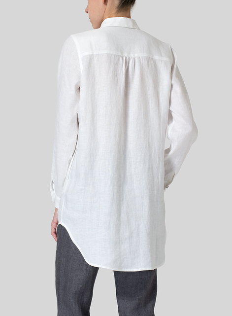 Linen Classic Collar Half Button Down Tunic 