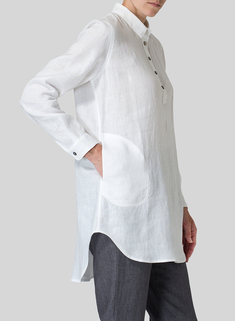 Linen Classic Collar Half Button Down Tunic 