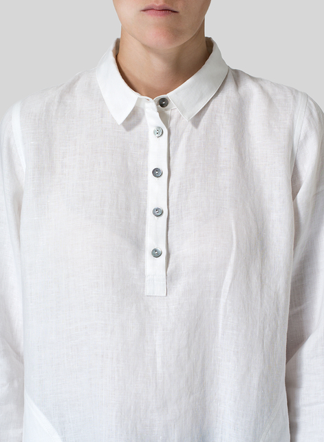 Linen Classic Collar Half Button Down Tunic 