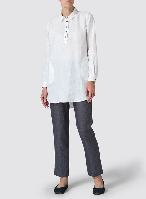 Linen Classic Collar Half Button Down Tunic 