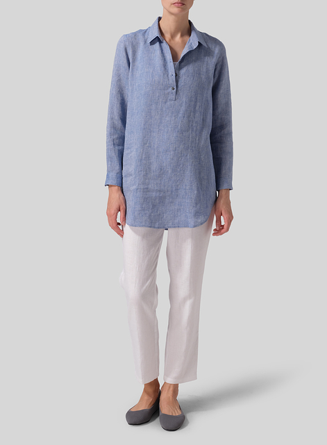 Linen Classic Collar Half Button Down Tunic 