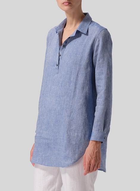 Linen Classic Collar Half Button Down Tunic 