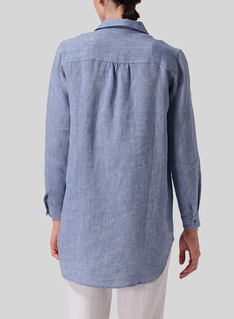 Linen Classic Collar Half Button Down Tunic 