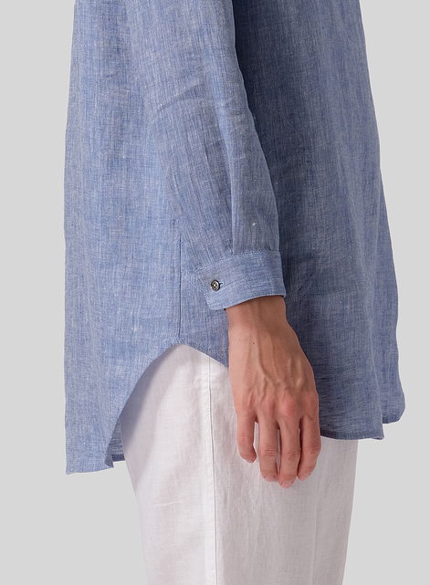 Linen Classic Collar Half Button Down Tunic 