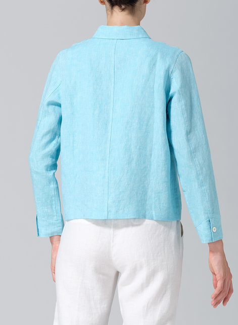 Linen Cropped Shirt Jacket with Pockets