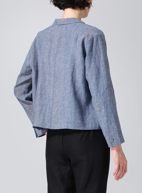 Linen Cropped Shirt Jacket with Pockets