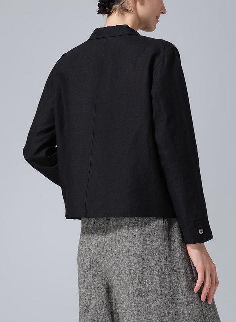 Linen Cropped Shirt Jacket with Pockets