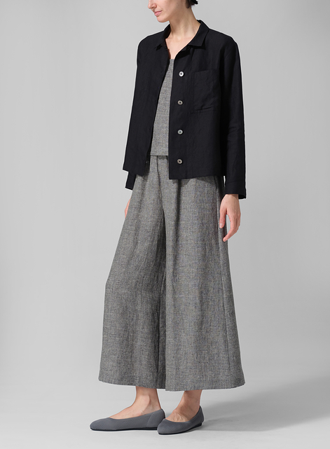 Linen Cropped Shirt Jacket with Pockets