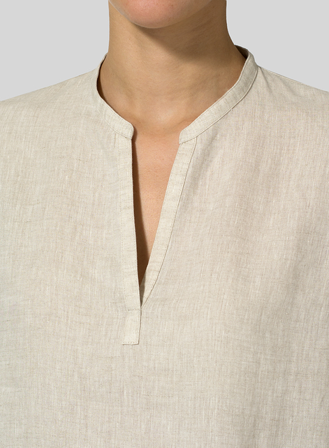 Linen V-neck Mandarin Collar Tunic