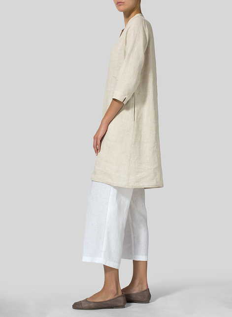 Linen V-neck Mandarin Collar Tunic