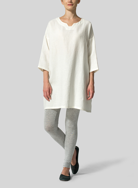 Linen Decolletage Neckline Long Tunic