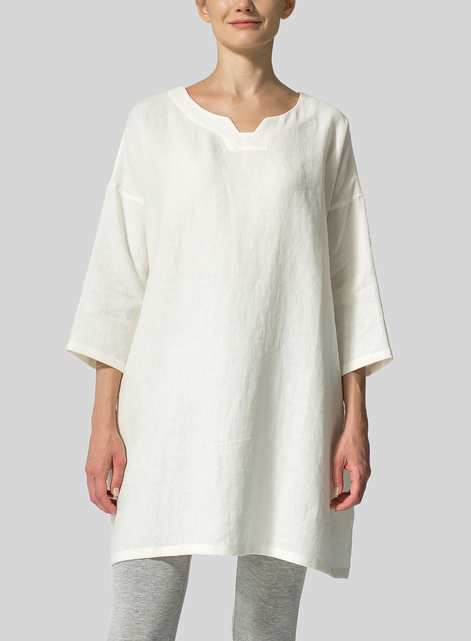 Linen Decolletage Neckline Long Tunic