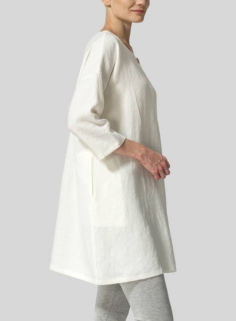 Linen Decolletage Neckline Long Tunic