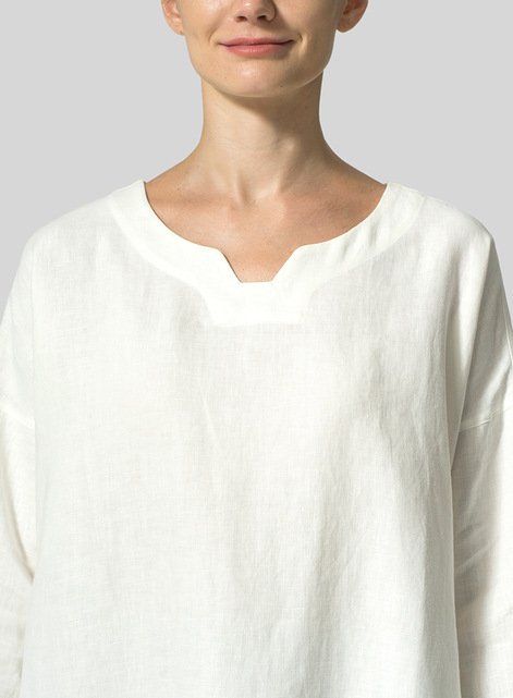Linen Decolletage Neckline Long Tunic