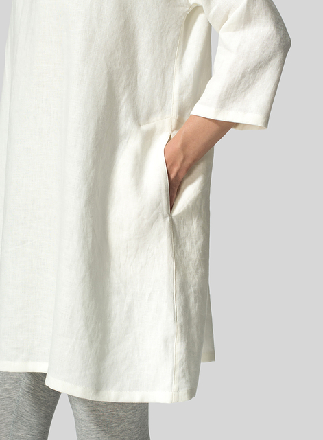 Linen Decolletage Neckline Long Tunic