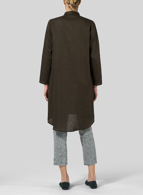 Linen Shirt Dress with Mandarin Collar