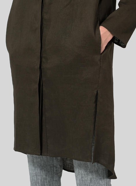 Linen Shirt Dress with Mandarin Collar